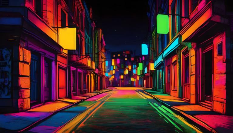 Fluorescent Painting,Fluorescent Painting, City, street, scenery, road, night, outdoors, sky, no humans