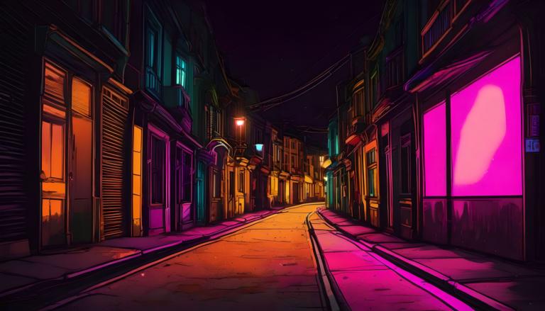 Fluorescent Painting,Fluorescent Painting, City, street, no humans, scenery, night, road, street, outdoors