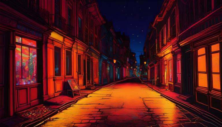 Fluorescent Painting,Fluorescent Painting, City, street, scenery, sky, no humans, night, star (sky), road