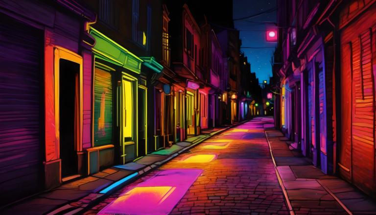 Fluorescent Painting,Fluorescent Painting, City, street, no humans, scenery, road, night, sky, street