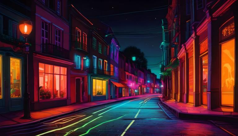 Fluorescent Painting,Fluorescent Painting, City, street, scenery, no humans, road, night, outdoors, sky