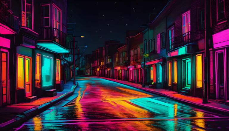 Fluorescent Painting,Fluorescent Painting, City, street, no humans, night, scenery, sky, star (sky), outdoors