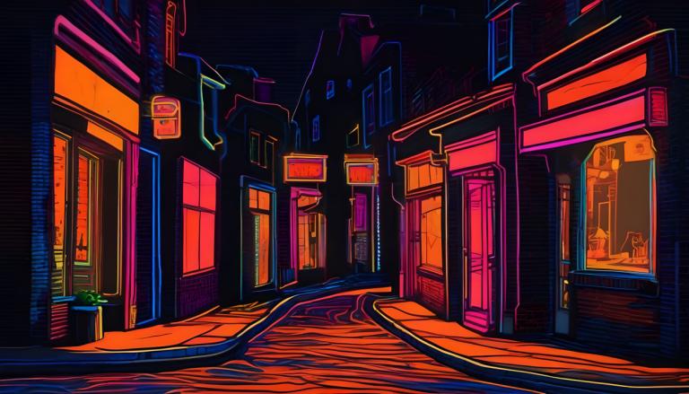 Fluorescent Painting,Fluorescent Painting, City, street, no humans, scenery, outdoors, night, road, building