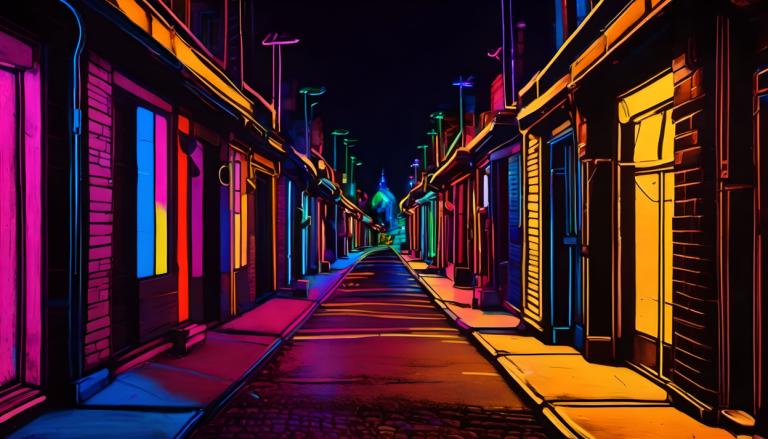 Fluorescent Painting,Fluorescent Painting, City, street, no humans, scenery, night, road, outdoors, street