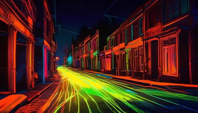 Fluorescent Painting,Fluorescent Painting, City, street, scenery, night, outdoors, road, sky, no humans