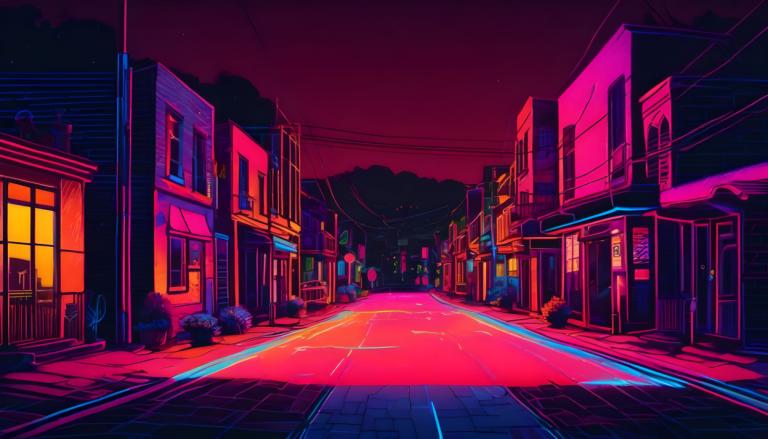 Fluorescent Painting,Fluorescent Painting, City, street, no humans, road, scenery, outdoors, street, night