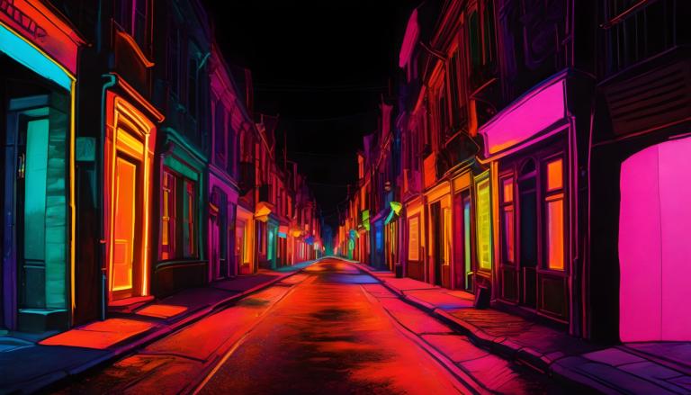 Fluorescent Painting,Fluorescent Painting, City, street, scenery, no humans, road, night, street, outdoors