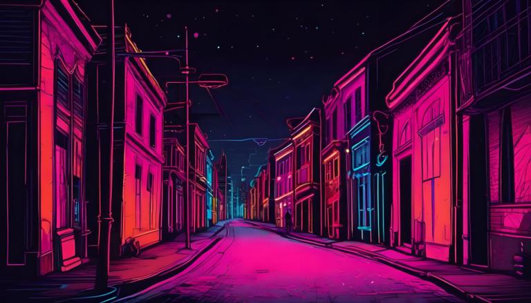 Fluorescent Painting,Fluorescent Painting, City, street, no humans, scenery, sky, star (sky), road, outdoors