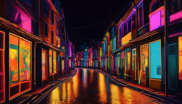 Fluorescent Painting,Fluorescent Painting, City, street, scenery, no humans, night, road, outdoors