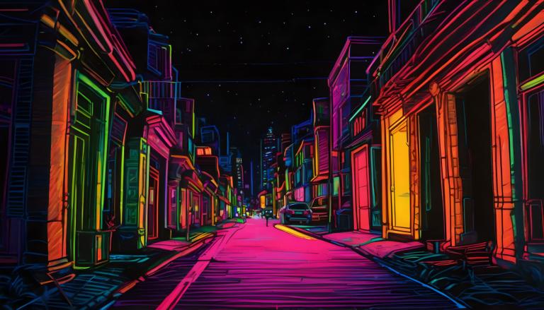 Fluorescent Painting,Fluorescent Painting, City, street, star (sky), scenery, night, sky, starry sky