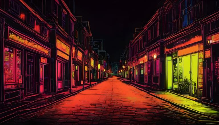 Fluorescent Painting,Fluorescent Painting, City, street, scenery, road, no humans, street, night, outdoors