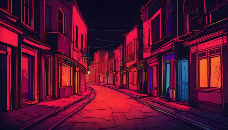 Fluorescent Painting,Fluorescent Painting, City, street, no humans, scenery, road, outdoors, street, night