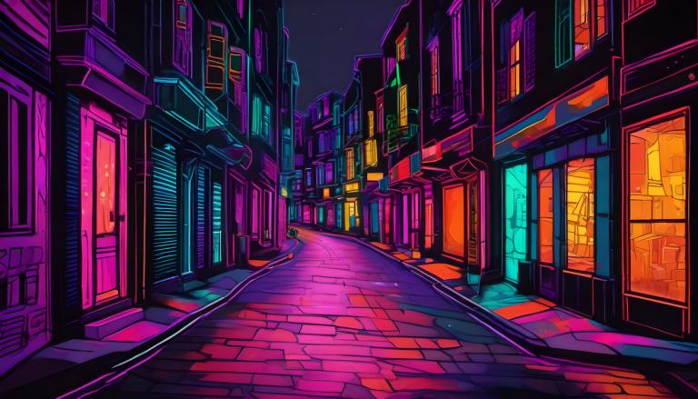 Peinture fluorescente,Peinture fluorescente, Ville, rue, paysage, pas d'humains, nuit, route, ciel