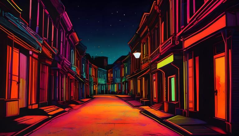 Fluorescent Painting,Fluorescent Painting, City, street, no humans, sky, scenery, star (sky), night, road