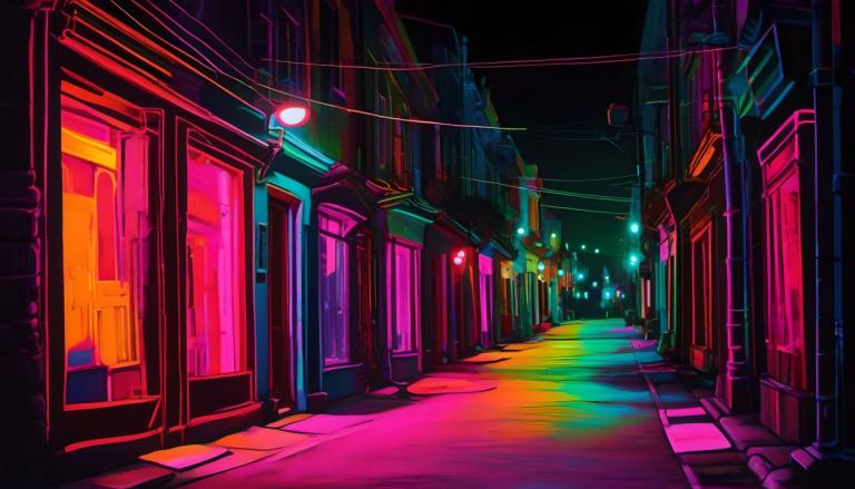 Fluorescent Painting,Fluorescent Painting, City, street, scenery, no humans, road, street, night, outdoors