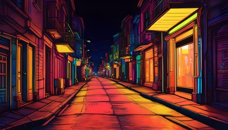 Peinture fluorescente,Peinture fluorescente, Ville, rue, paysage, nuit, route, rue, en plein air, ciel, ville