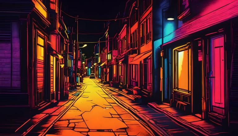 Fluorescent Painting,Fluorescent Painting, City, street, scenery, road, night, street, no humans, outdoors