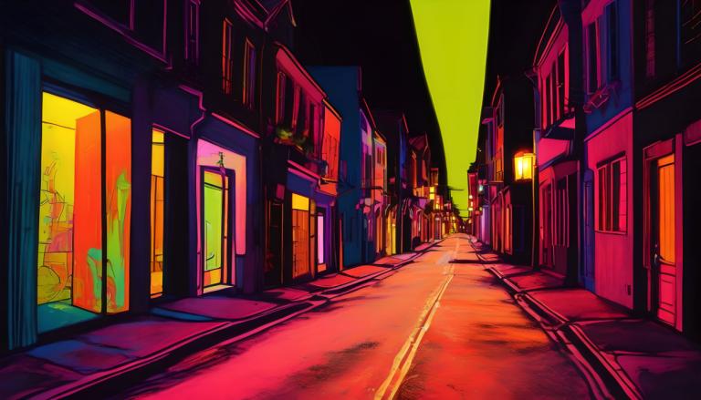 Fluorescent Painting,Fluorescent Painting, City, street, road, scenery, street, no humans, outdoors, building