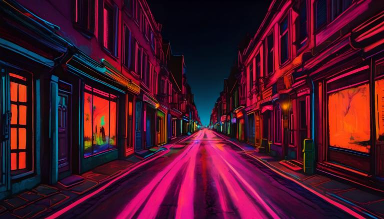 Peinture fluorescente,Peinture fluorescente, Ville, rue, paysage, route, nuit, en plein air, rue