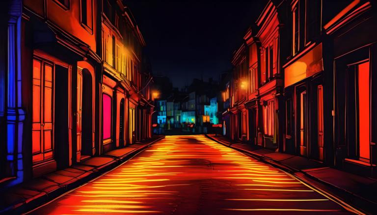 Peinture fluorescente,Peinture fluorescente, Ville, rue, paysage, route, nuit, pas d'humains, rue