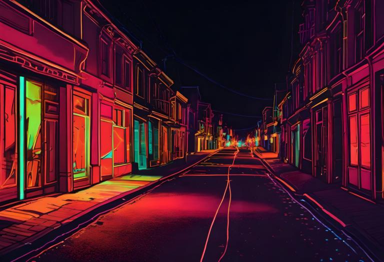 Fluorescent Painting,Fluorescent Painting, City, street, scenery, no humans, road, night, outdoors, street