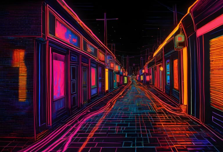 Fluorescent Painting,Fluorescent Painting, City, street, scenery, no humans, night, sky, star (sky), outdoors