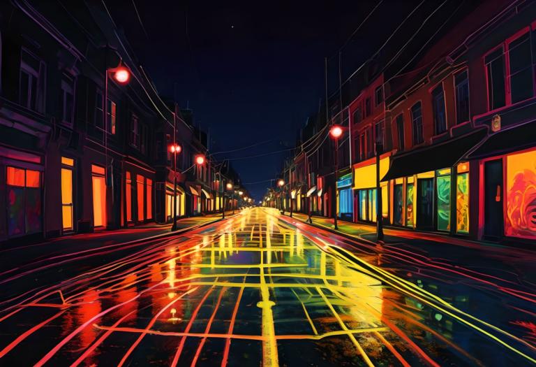 Fluorescent Painting,Fluorescent Painting, City, street, scenery, no humans, night, sky, outdoors, road