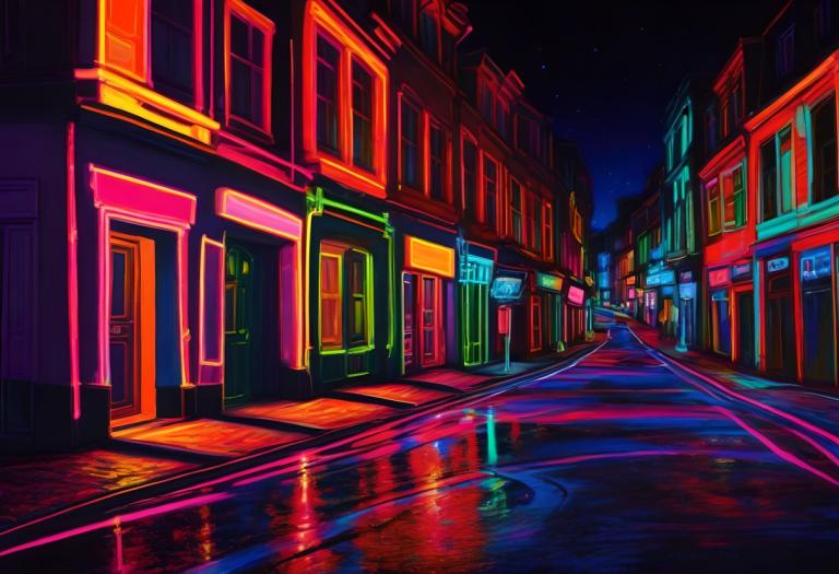 Fluorescent Painting,Fluorescent Painting, City, street, scenery, no humans, night, sky, star (sky), road