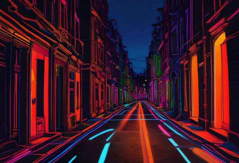 Fluorescent Painting,Fluorescent Painting, City, street, scenery, outdoors, night, road, no humans, sky