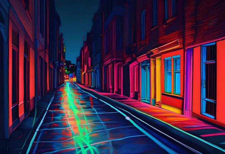 Fluorescent Painting,Fluorescent Painting, City, street, scenery, night, outdoors, sky, no humans, building