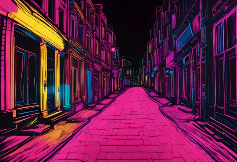 Fluorescent Painting,Fluorescent Painting, City, street, road, no humans, scenery, street, night, outdoors