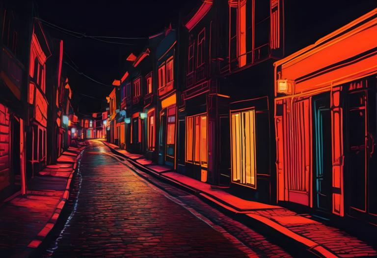 Fluorescent Painting,Fluorescent Painting, City, street, no humans, road, scenery, street, outdoors, night