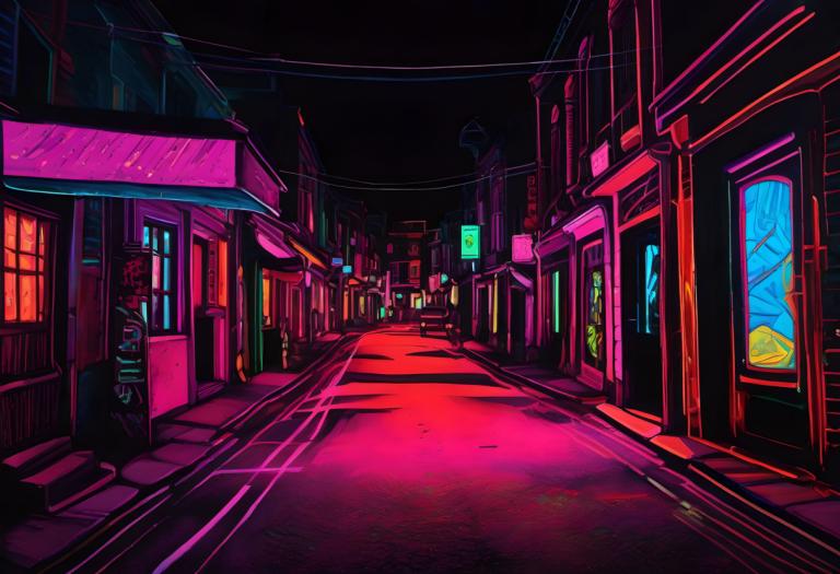 Fluorescent Painting,Fluorescent Painting, City, street, scenery, no humans, road, outdoors, night, street