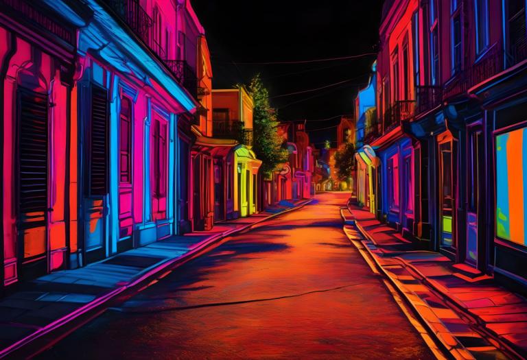 Fluorescent Painting,Fluorescent Painting, City, street, no humans, scenery, road, outdoors, street, night