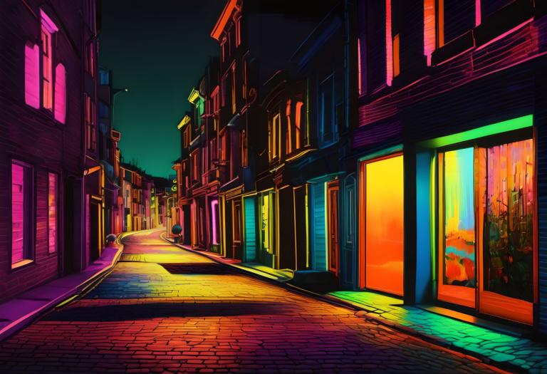 Fluorescent Painting,Fluorescent Painting, City, street, no humans, scenery, road, outdoors, sky, night