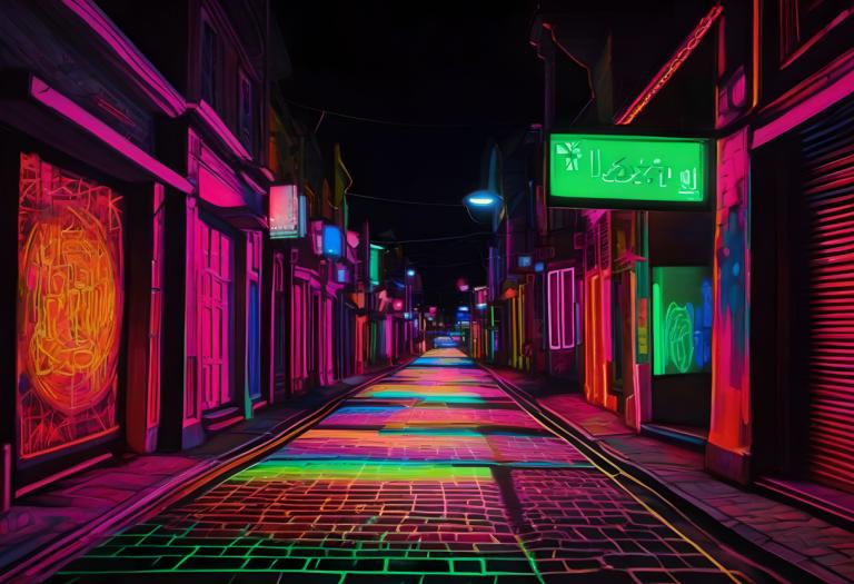 Fluorescent Painting,Fluorescent Painting, City, street, neon lights, scenery, no humans, night, outdoors