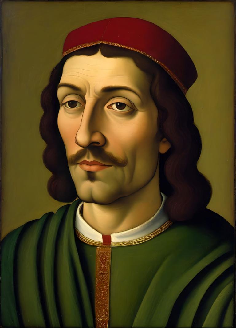 Tempera,Tempera, People, medieval european man, portrait, solo, male focus, hat, 1boy, facial hair, realistic