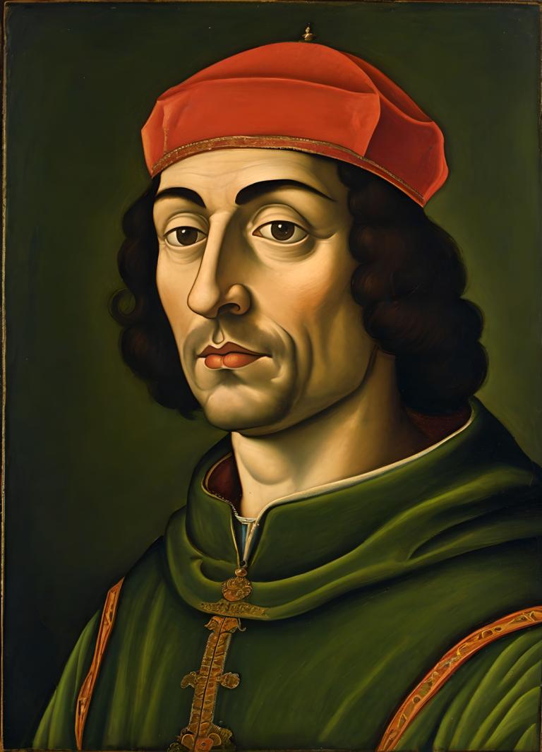 Tempera,Tempera, People, medieval european man, portrait, solo, hat, male focus, 1boy, realistic, black eyes