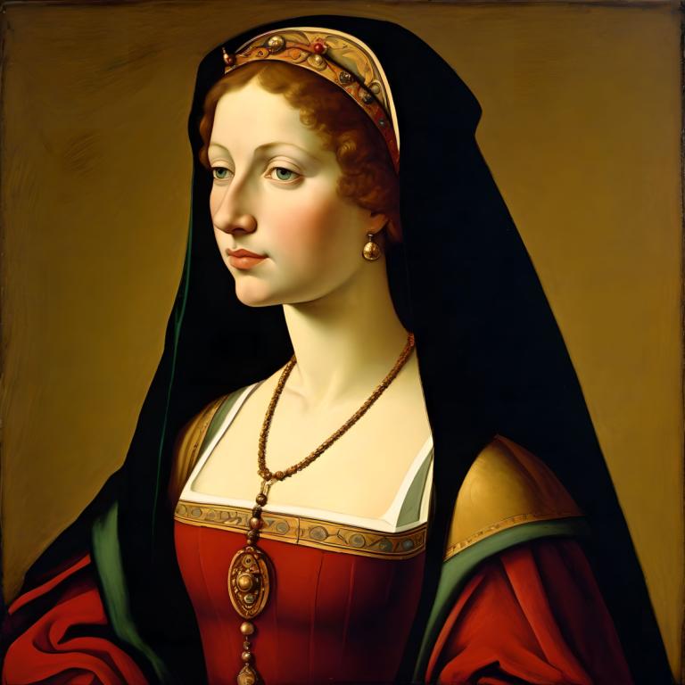 Tempera,Tempera, Menschen, mittelalterliche europäische Frau, Porträt, 1Mädchen, Solo, Schmuck, realistisch