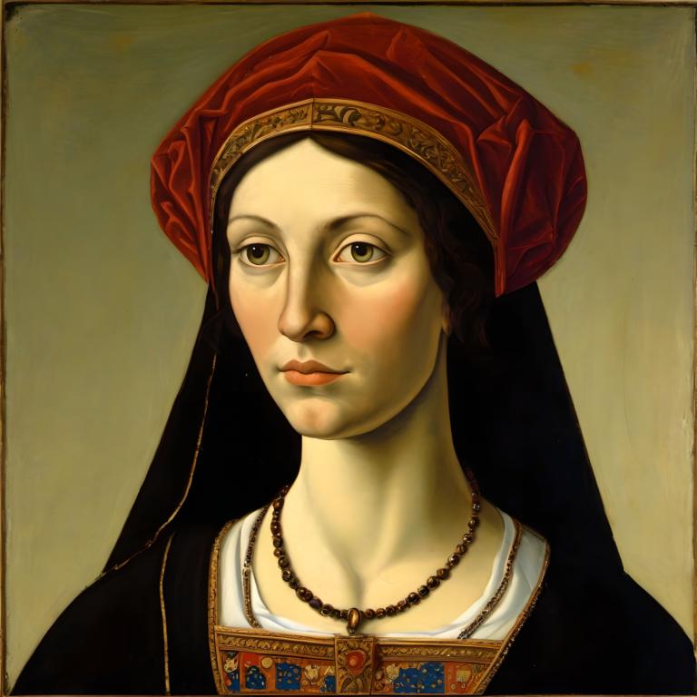 Tempera,Tempera, Oameni, femeie europeană medievală, portret, solo, parodie artistică, Bijuterii, realist