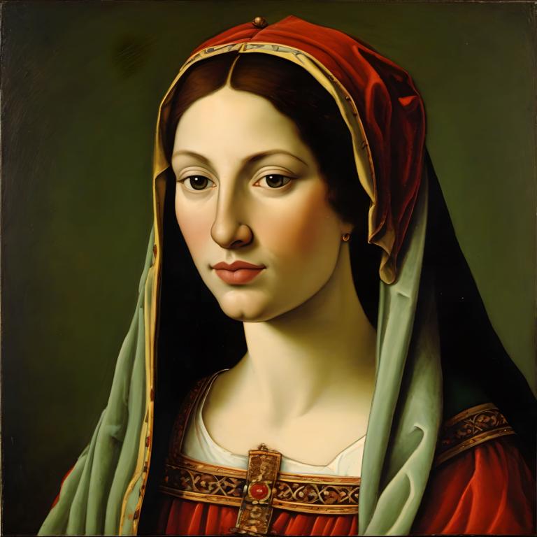 Tempera,Tempera, People, medieval european woman, portrait, solo, 1girl, jewelry, realistic, fine art parody