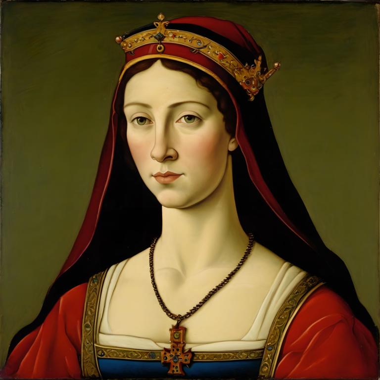 Tempera,Tempera, People, medieval european woman, portrait, solo, 1girl, fine art parody, jewelry, necklace