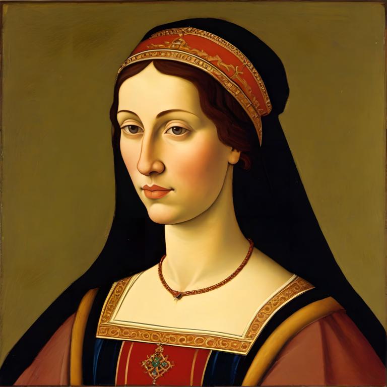 Tempera,Tempera, People, medieval european woman, portrait, solo, 1girl, jewelry, fine art parody, necklace