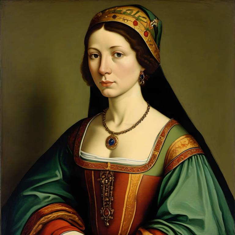 Tempera,Tempera, People, medieval european woman, portrait, 1girl, solo, jewelry, realistic, necklace