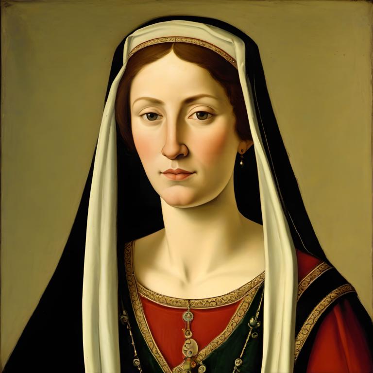 Tempera,Tempera, People, medieval european woman, portrait, solo, realistic, 1girl, fine art parody, jewelry