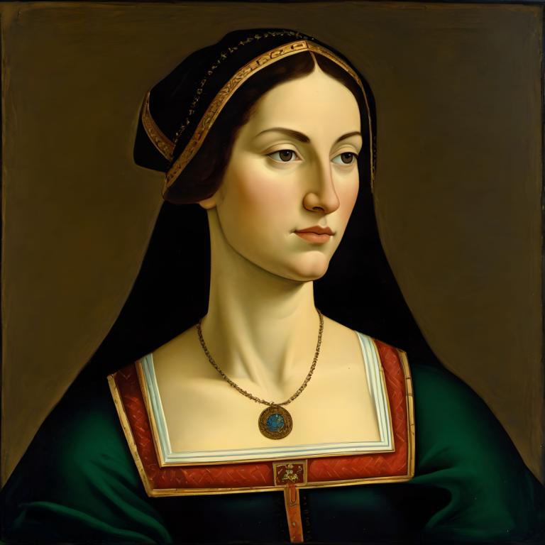 Tempera,Tempera, Oameni, femeie europeană medievală, portret, solo, 1 fata, Bijuterii, realist, colier