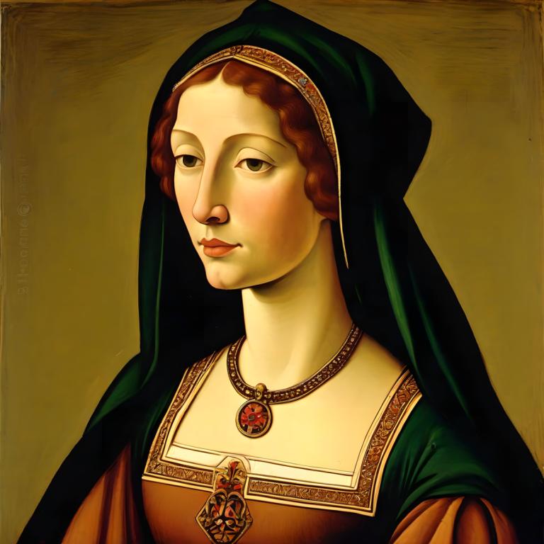 Tempera,Tempera, People, medieval european woman, portrait, solo, 1girl, fine art parody, jewelry, realistic