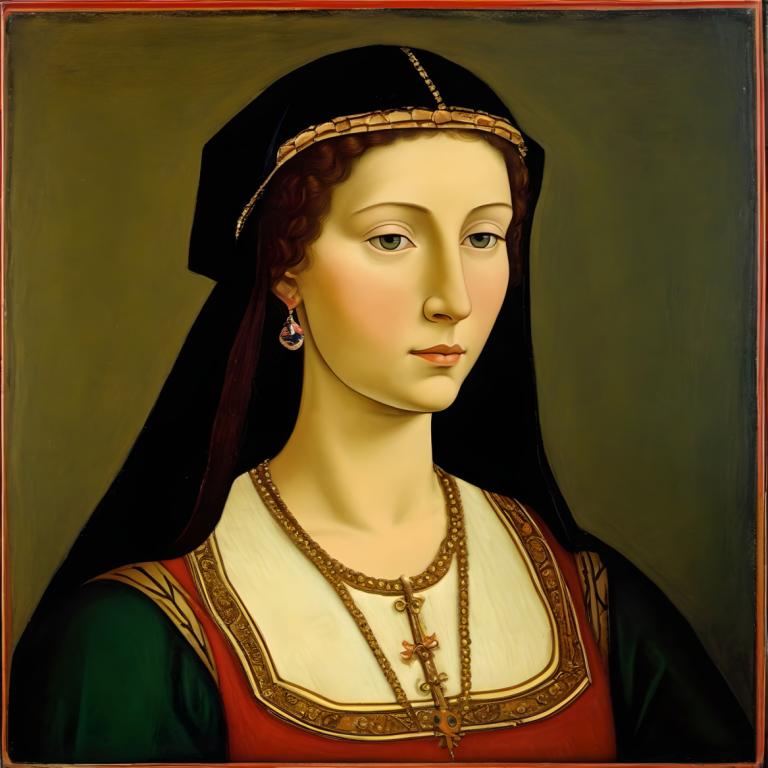 Tempera,Tempera, People, medieval european woman, portrait, 1girl, solo, jewelry, realistic, earrings