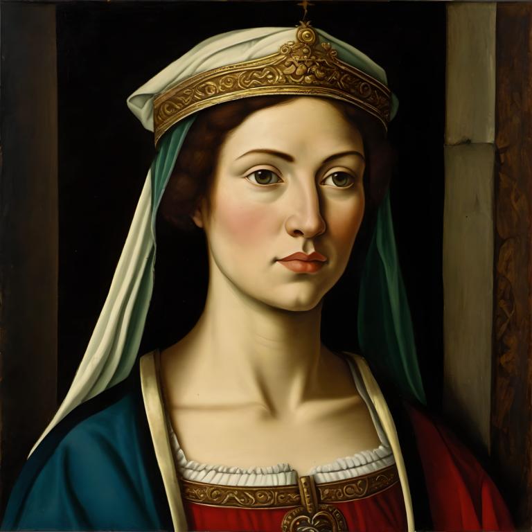 Tempera,Tempera, People, medieval european woman, portrait, solo, fine art parody, realistic, 1girl, parody