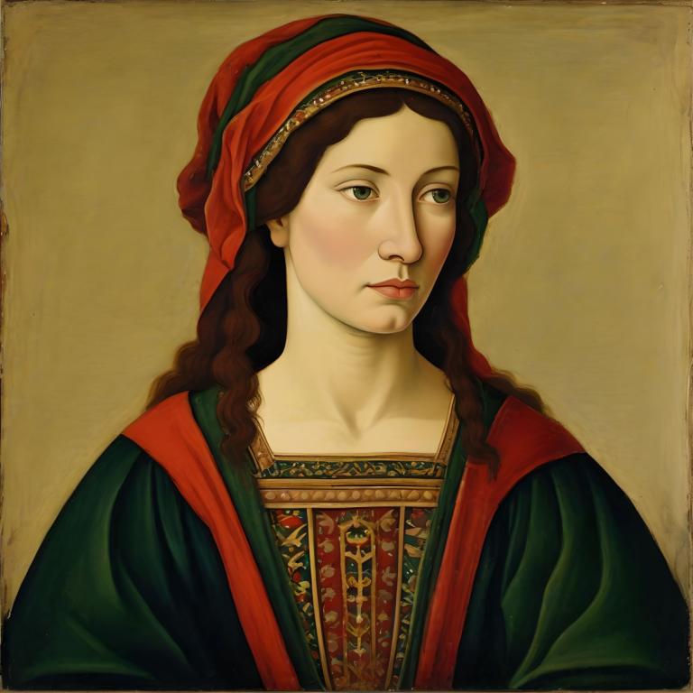 Tempera,Tempera, People, medieval european woman, portrait, solo, fine art parody, realistic, 1girl